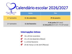 CALENDÁRIO ESCOLAR 2026/2027